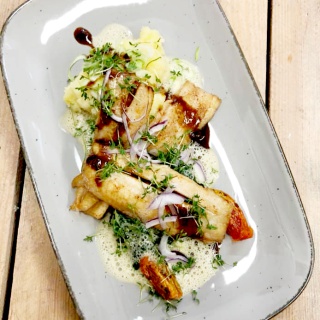 Gerichte Clappertons Speisekammer, Food Von oben angerichtet auf einer Schale, Fisch